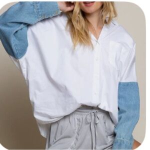 White and denim Oversized Shirt